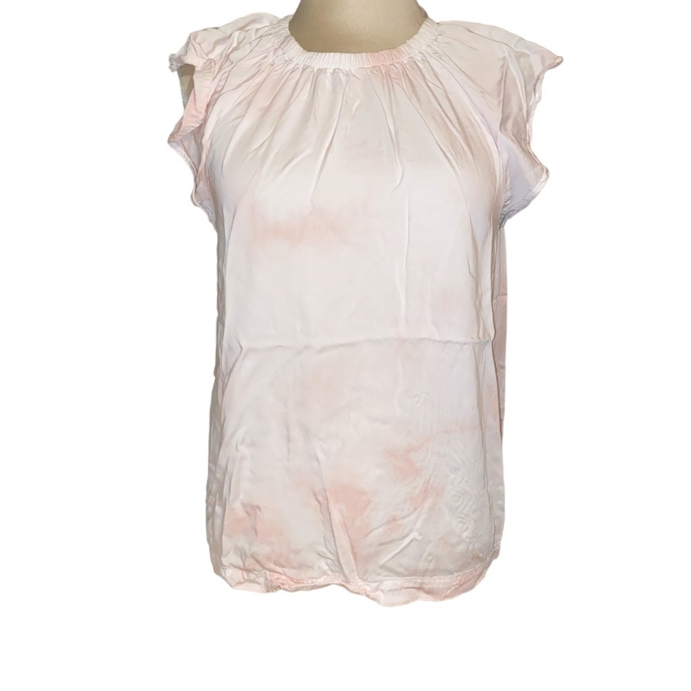 Cloth & Stone blouse ruffled short sleeves elasticized neckline watercolor Sz XS